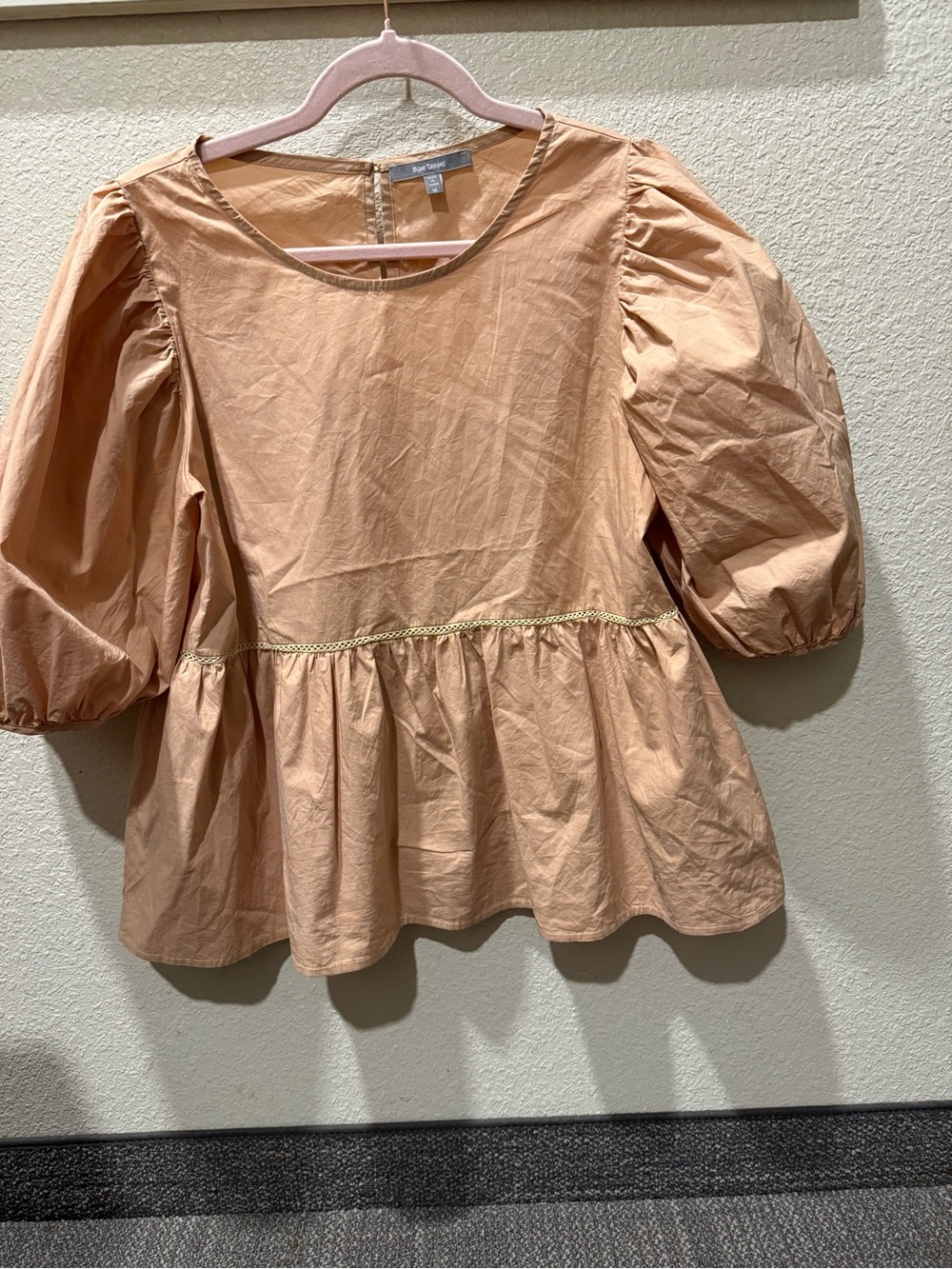 Blue Tassel (Anthro brand) Peplum Top in Tan